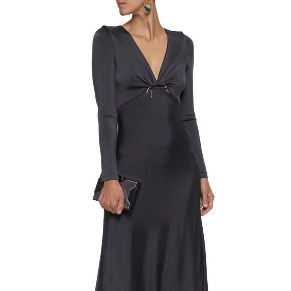 CUSHNIE ET OCHS Magdelena Embellished Satin-Jersey Midi Dress Dark Grey Size 0, - Picture 2 of 9